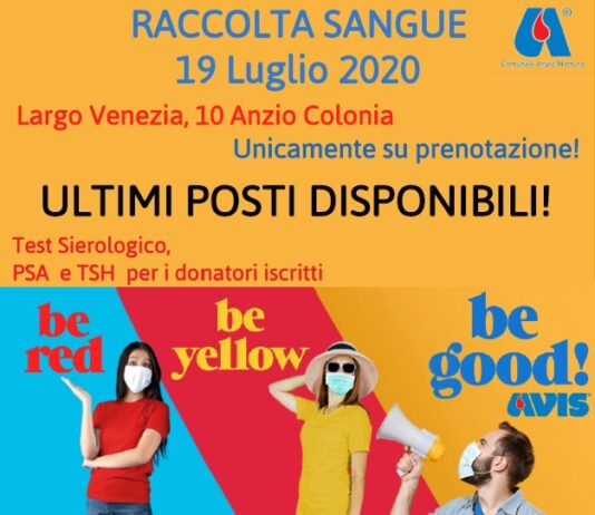 Domenica 19 luglio raccolta di sangue straordinaria ad Anzio Colonia