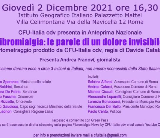 CFU. “Fibromialgia: le parole di un dolore invisibile” oggi a Roma la presentazione del corto
