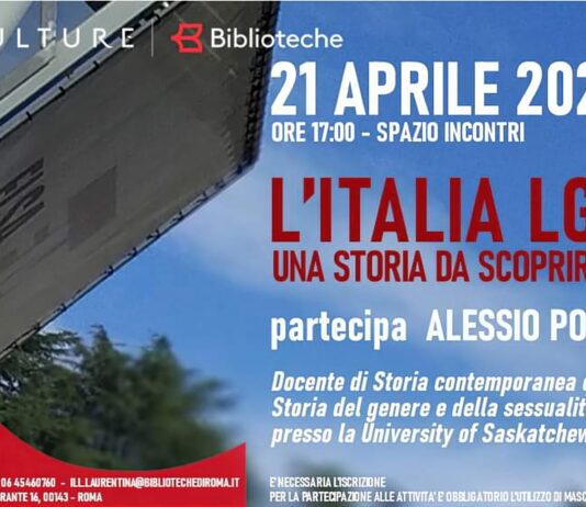 Roma. 21 aprile alla Biblioteca Laurentina: “L’Italia LGBT +. Una storia da scoprire”, a cura del prof. Alessio Ponzio