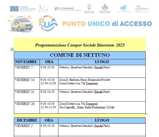 Il camper dei Servizi Socio-sanitari arriva nei quartieri di Nettuno