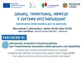 Il 3 dicembre a Nettuno il seminario formativo “Lavoro, territorio, imprese e cultura dell’inclusione”