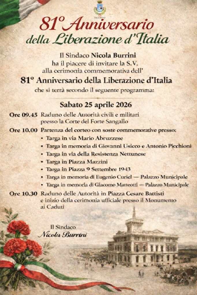 Nettuno celebra la Festa della Liberazione con una settimana di appuntamenti tra memoria, cultura e partecipazione 1