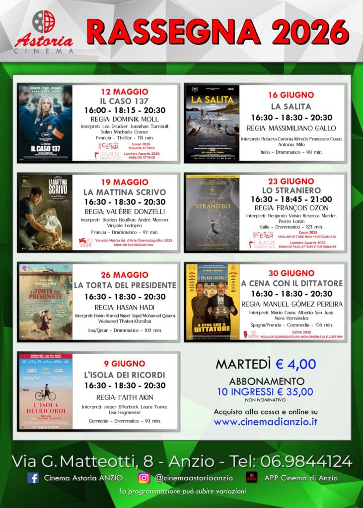 Cinema Astoria Anzio. I film in programma e quelli della rassegna 2026 6