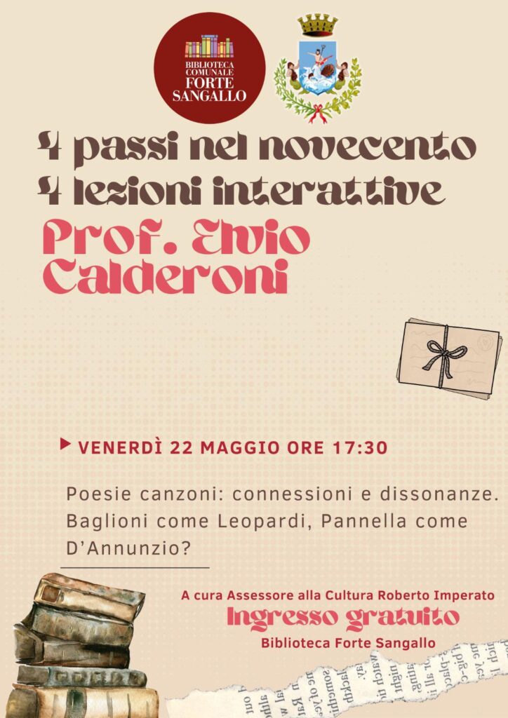 Il 22 maggio terzo appuntamento con "4 passi nel 900". Musica e poesia al Forte Sangallo 1