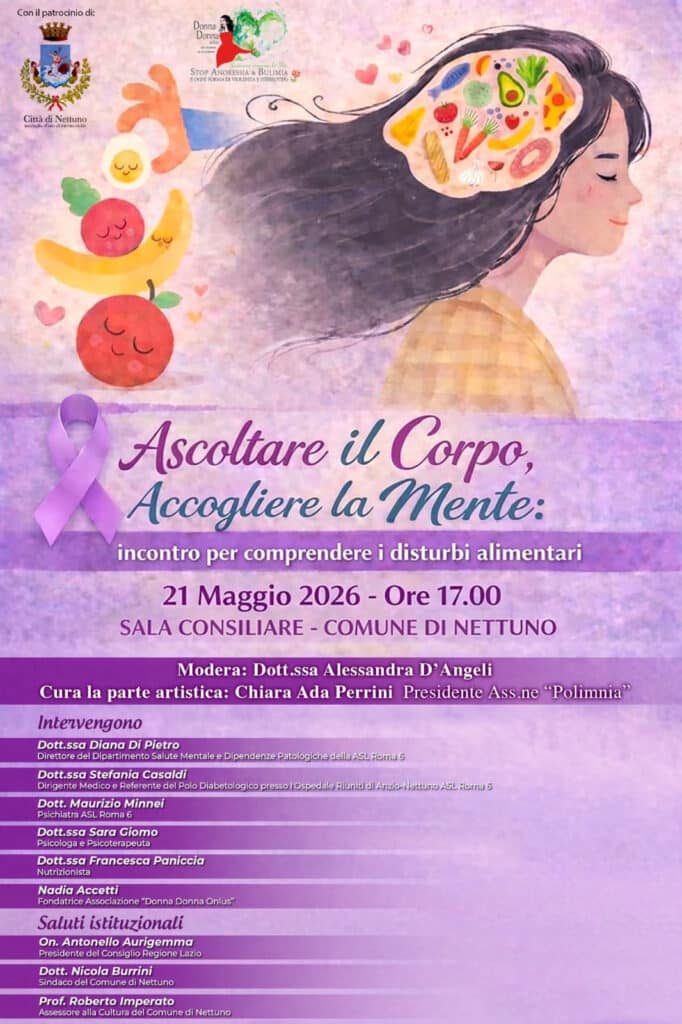 Disturbi alimentari, il 21 maggio l'incontro con gli esperti al comune di Nettuno 1