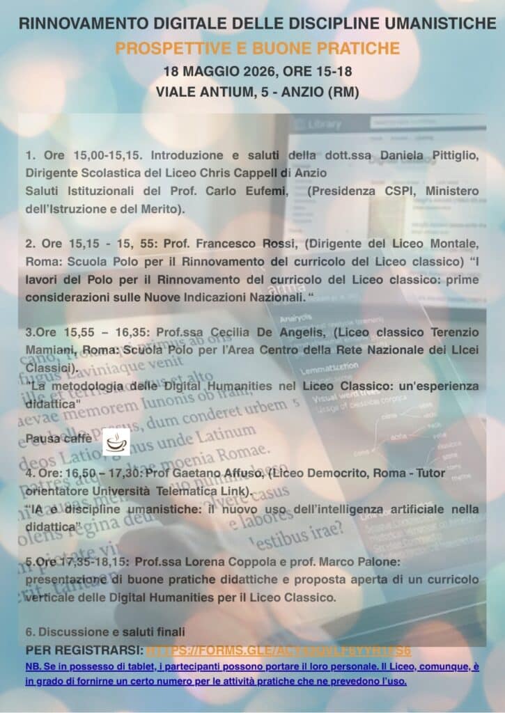 Lunedì 18 maggio, Innovazione didattica al Chris Cappell College: arrivano le Digital Humanities 2