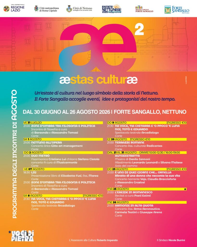 Aestas Culturae 2026: il Forte Sangallo continua a essere il cuore culturale di Nettuno 2