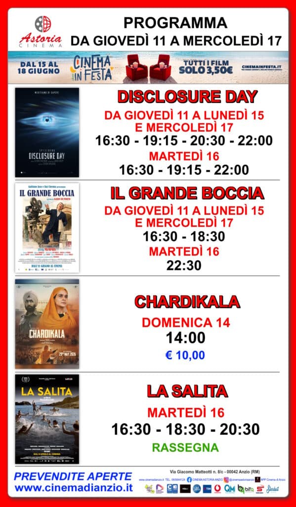 Cinema Astoria Anzio, i film in programma dall'11 al 17 giugno 3 Cinema Astoria Anzio, i film in programma dall'11 al 17 giugno 3