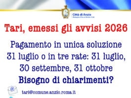 Anzio, Tari, inviati gli avvisi di pagamento. Prima rata il 31 luglio In Libera Uscita 3