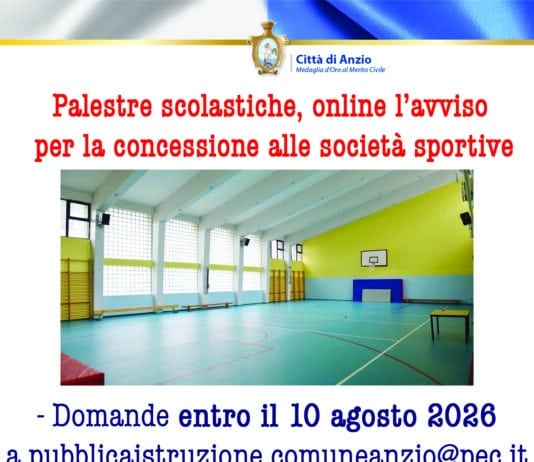 Anzio, Palestre scolastiche, online l’avviso pubblico per la concessione alle società sportive.