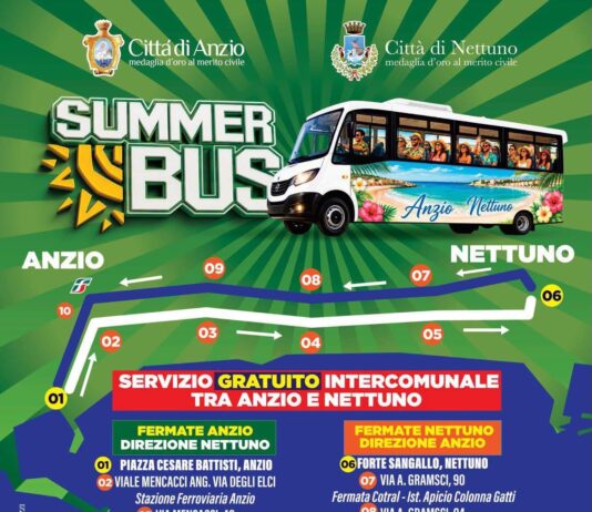 Da oggi il servizio di bus navetta gratuito Nettuno-Anzio per l’estate