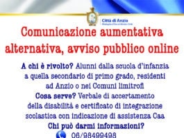 Anzio, Comunicazione aumentativa alternativa, attivato il servizio di assistenza. Domande via mail entro il 30 settembre