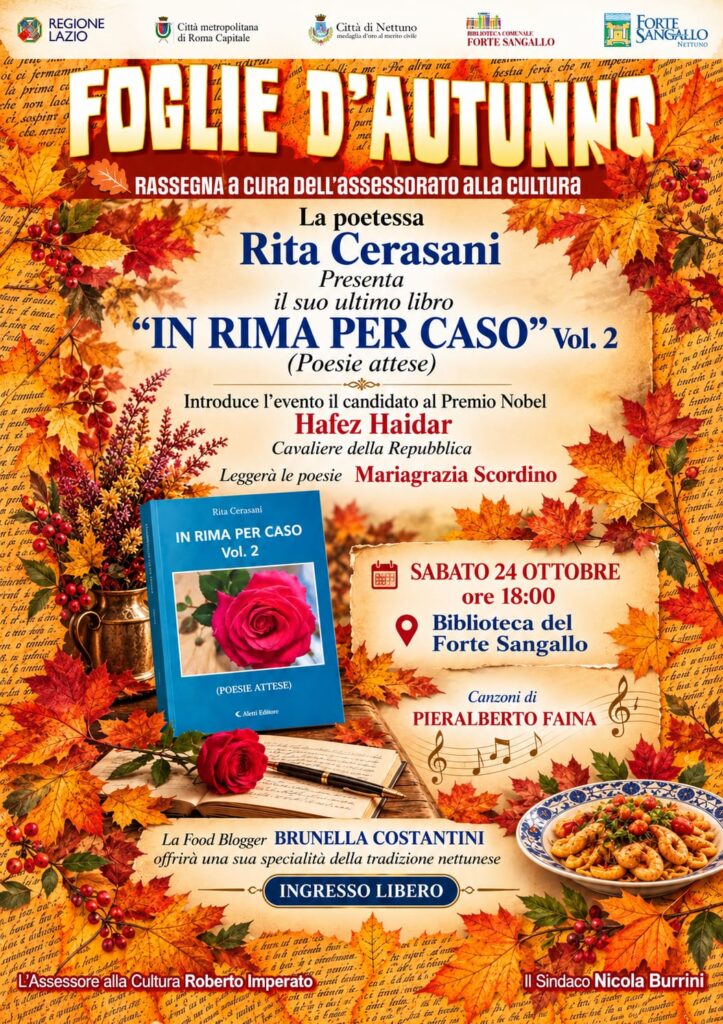 Nettuno, Foglie d'autunno, sabato 24 due appuntamenti a Forte Sangallo: attenzione alla famiglia letteratura e poesia  1