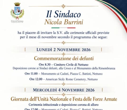 Cerimonie del mese di novembre, ecco il programma del comune di Nettuno