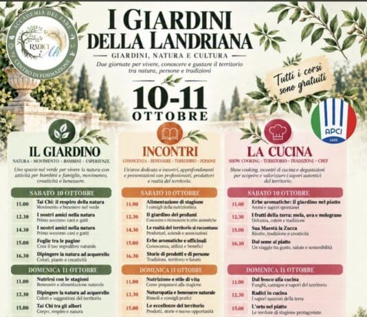 Il 10 e 11 ottobre ai Giardini della Landriana due giornate dedicate a cucina, formazione, natura, benessere, creatività e territorio